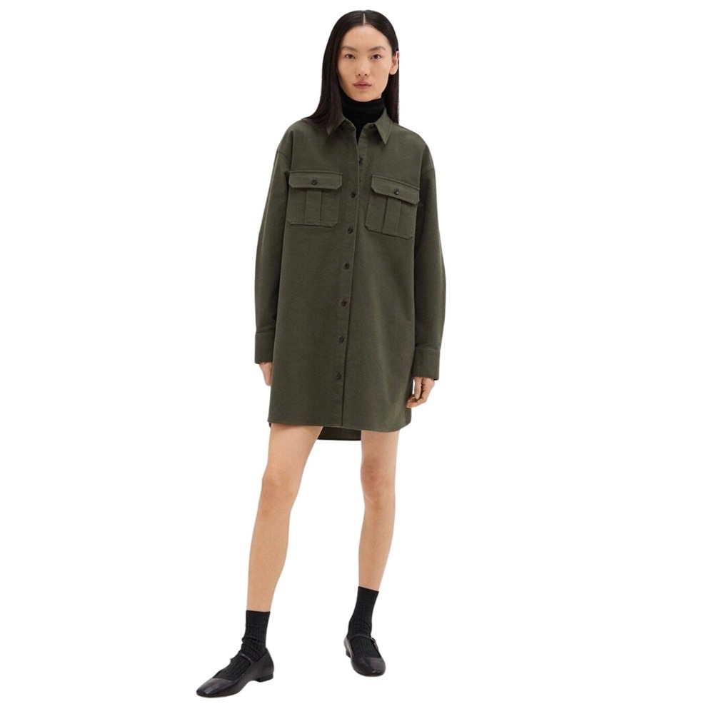 $395 NWT Theory Oversized Military Shirt Dress in Moleskin Twill Small Shacket